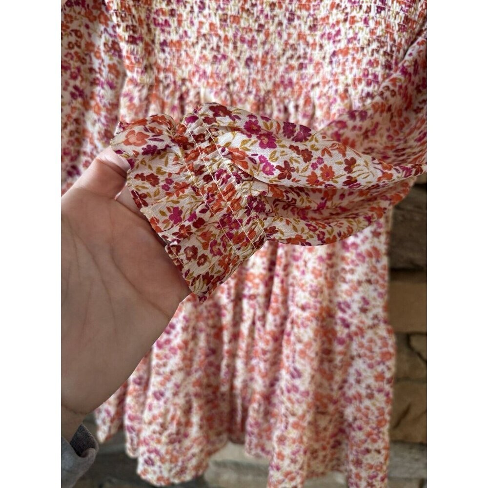 Lush Pink And Orange Floral Smocked Puff Sleeve Dress Size S - Picture 4 of 9